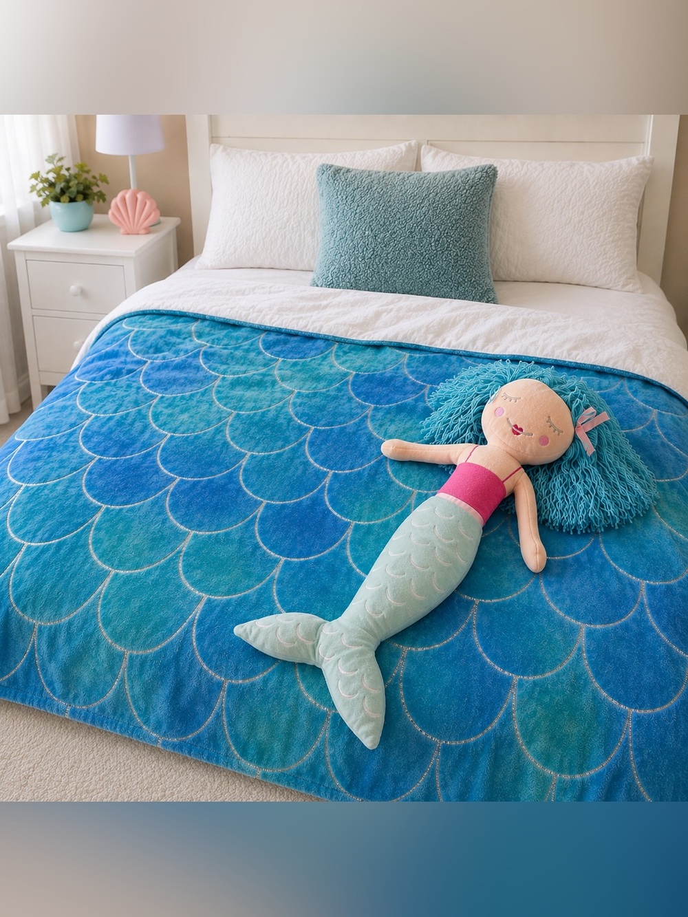 Your Zone Mermaid Tail Blanket & Mermaid Doll Bundle Blue Teal Plush Kids